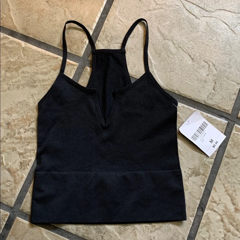 Black Ribbed V-Neck Tank Top